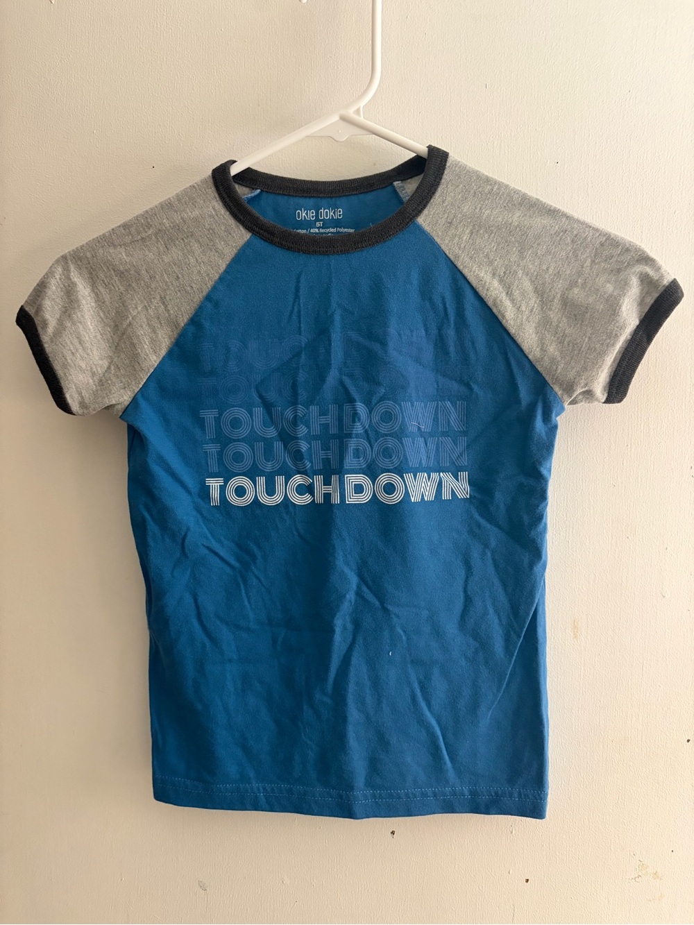 okie dokie Blue and Gray 'Touchdown' Raglan Tee